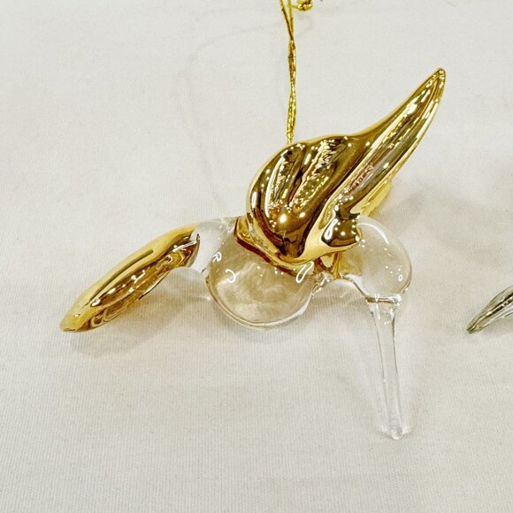 2 Blown Clear Glass Humming Birds Handcrafted Ornaments Gold Silver Details - Picture 2 of 7